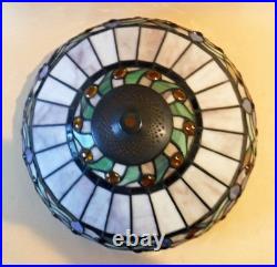 Large Antique Arts Crafts Handel Era Stain Leaded Glass Brass Lamp, 1910