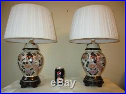 Large Pair Of Vintage Chinese Porcelain Table Lamps With Vintage Shades