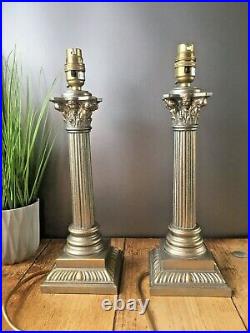 Large Pair Of Vintage Corinthian Column Hall Table Lamps Antique Gold Finish M&s