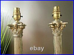 Large Pair Of Vintage Corinthian Column Hall Table Lamps Antique Gold Finish M&s
