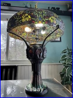 Large Tiffany Style Vintage Stained Glass Table Lamp With Tiffany Style Base