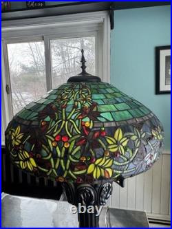 Large Tiffany Style Vintage Stained Glass Table Lamp With Tiffany Style Base