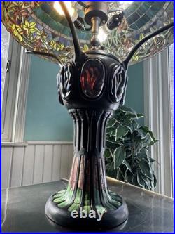Large Tiffany Style Vintage Stained Glass Table Lamp With Tiffany Style Base