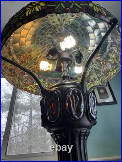 Large Tiffany Style Vintage Stained Glass Table Lamp With Tiffany Style Base