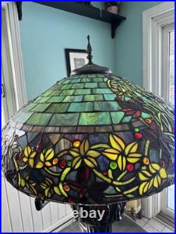 Large Tiffany Style Vintage Stained Glass Table Lamp With Tiffany Style Base