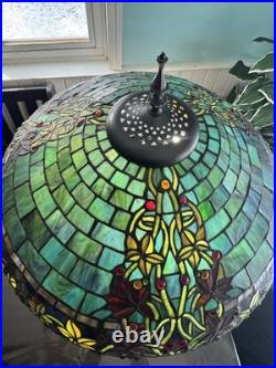 Large Tiffany Style Vintage Stained Glass Table Lamp With Tiffany Style Base