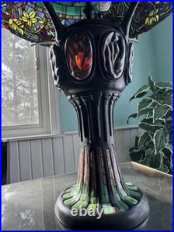 Large Tiffany Style Vintage Stained Glass Table Lamp With Tiffany Style Base