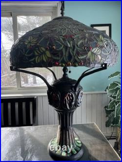Large Tiffany Style Vintage Stained Glass Table Lamp With Tiffany Style Base