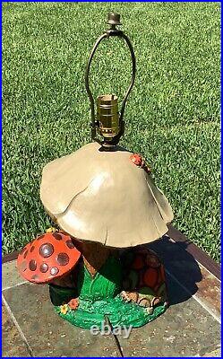 Large Vintage Resin Mushroom and Turtle Table Lamp Scarce 10 x 20 Colorful