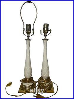 Lenox London by Electric Set Of 2 Table Lamp Porcelain Brass Base Vintage