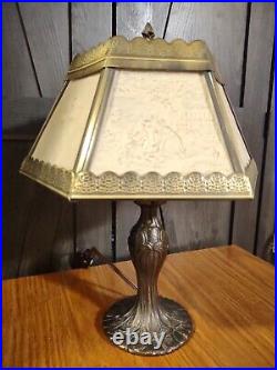Lithophane Lamp 6 Panel Shade Table Electric Boudoir Victorian Parlor Vintage