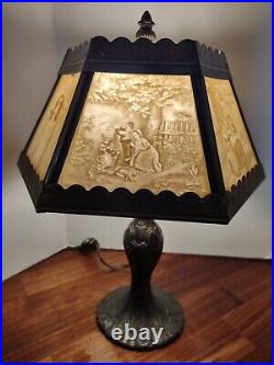 Lithophane Lamp 6 Panel Shade Table Electric Boudoir Victorian Parlor Vintage