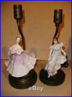 Lot of 2 Vintage Royal Doulton Porcelain Lady ballerina dancer Table Lamp lamps