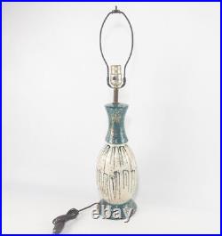 MCM Ceramic Drip Glaze Table Lamp, Teal, White, Gold, Black, 1950s, Neat Design