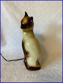 MCM Howard Kron Vintage Siamese Cats Ceramic Table TV Lamp Light Glowing Eyes