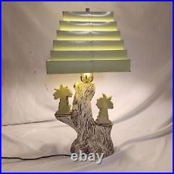 MCM Pan-Asian Life Tree Chalkware Shade WithVenetian Metal Tiered Lamp Shade VTG