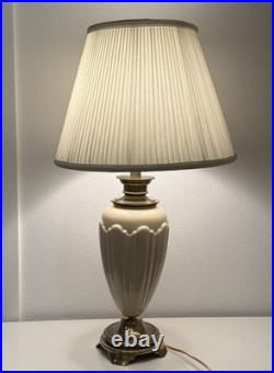 MCM Vintage Leviton Lamp Cream Gold Ceramic & Brass