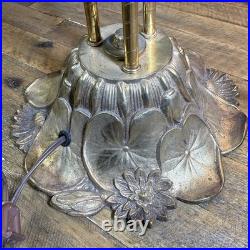 MCM Vtg Lily Pad Table Lamp Triple Flower Gooseneck Ruffled Hobnail Glass Shades