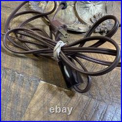 MCM Vtg Lily Pad Table Lamp Triple Flower Gooseneck Ruffled Hobnail Glass Shades