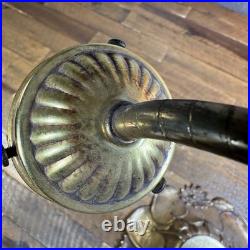 MCM Vtg Lily Pad Table Lamp Triple Flower Gooseneck Ruffled Hobnail Glass Shades