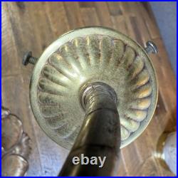 MCM Vtg Lily Pad Table Lamp Triple Flower Gooseneck Ruffled Hobnail Glass Shades