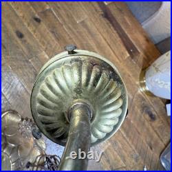 MCM Vtg Lily Pad Table Lamp Triple Flower Gooseneck Ruffled Hobnail Glass Shades