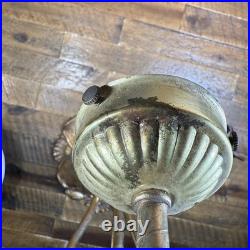 MCM Vtg Lily Pad Table Lamp Triple Flower Gooseneck Ruffled Hobnail Glass Shades