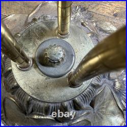 MCM Vtg Lily Pad Table Lamp Triple Flower Gooseneck Ruffled Hobnail Glass Shades