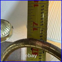 MCM Vtg Lily Pad Table Lamp Triple Flower Gooseneck Ruffled Hobnail Glass Shades