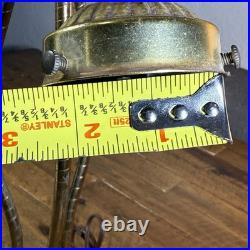 MCM Vtg Lily Pad Table Lamp Triple Flower Gooseneck Ruffled Hobnail Glass Shades