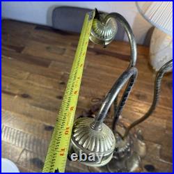 MCM Vtg Lily Pad Table Lamp Triple Flower Gooseneck Ruffled Hobnail Glass Shades