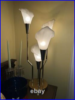 MCM White Calla Lily Brass Table Lamp 3-Way 32 Tall Hollywood Regency Vintage MCM White Calla Lily Brass Table Lamp 3-Way 32 Tall Hollywood Regency Vintage