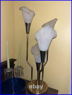 MCM White Calla Lily Brass Table Lamp 3-Way 32 Tall Hollywood Regency Vintage MCM White Calla Lily Brass Table Lamp 3-Way 32 Tall Hollywood Regency Vintage