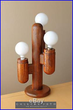 MID CENTURY MODERN MODELINE CACTUS DECORATOR LAMP! VTG WOOD 1970s RUSTIC WESTERN