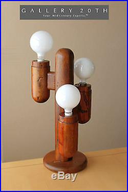 MID CENTURY MODERN MODELINE CACTUS DECORATOR LAMP! VTG WOOD 1970s RUSTIC WESTERN