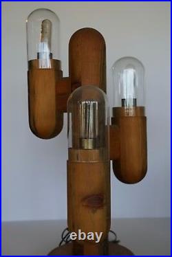 MID CENTURY MODERN TEST TUBE CACTUS FLOOR/TABLE LAMP! EAMES VTG WOOD 1970's 29