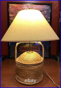 MID Century Basket Table Lamp! Wicker Rattan Atomic Vtg