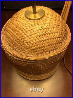 MID Century Basket Table Lamp! Wicker Rattan Atomic Vtg