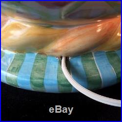 Mackenzie Childs Pottery Globe Table Lamp Finial Pastel Fat Heavy Vtg 14.75&27