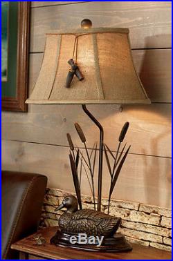 Mallard Duck & Cattails Table Lamp Bird Call Accent Rustic Cabin Lodge Decor