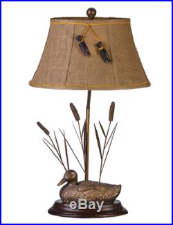 Mallard Duck & Cattails Table Lamp Bird Call Accent Rustic Cabin Lodge Decor