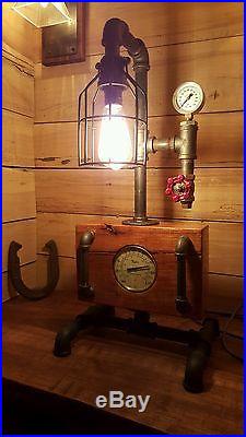 Mancave Steampunk Lamp Vintage Antique Look w Pressure Gauge Valve Home Decor