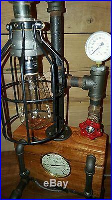 Mancave Steampunk Lamp Vintage Antique Look w Pressure Gauge Valve Home Decor