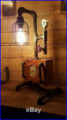 Mancave Steampunk Lamp Vintage Antique Look w Pressure Gauge Valve Home Decor