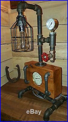 Mancave Steampunk Lamp Vintage Antique Look w Pressure Gauge Valve Home Decor