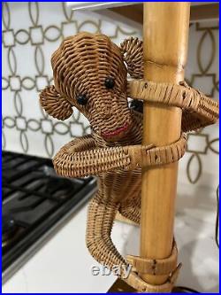 Mario Lopez Torres Style Rare Vintage Monkey Wicker Table Lamp Rattan 70s Tested