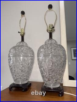 Matching Pair Crystal Table Lamps Vintage Heavy Unbranded