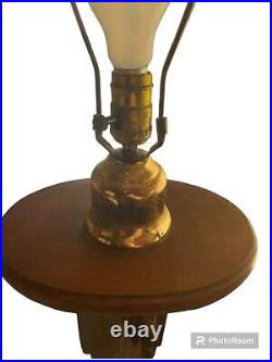 Mid Century Don Ward Etched Amber Glass Panel Wood & Brass Table Lamp Vintage