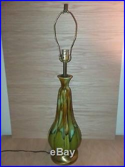 Mid Century Modern Green Drip Glaze Pottery Table Lamp Vintage. FREE SHIPPING