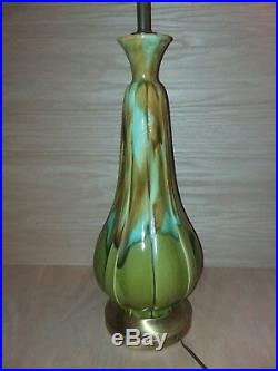 Mid Century Modern Green Drip Glaze Pottery Table Lamp Vintage. FREE SHIPPING